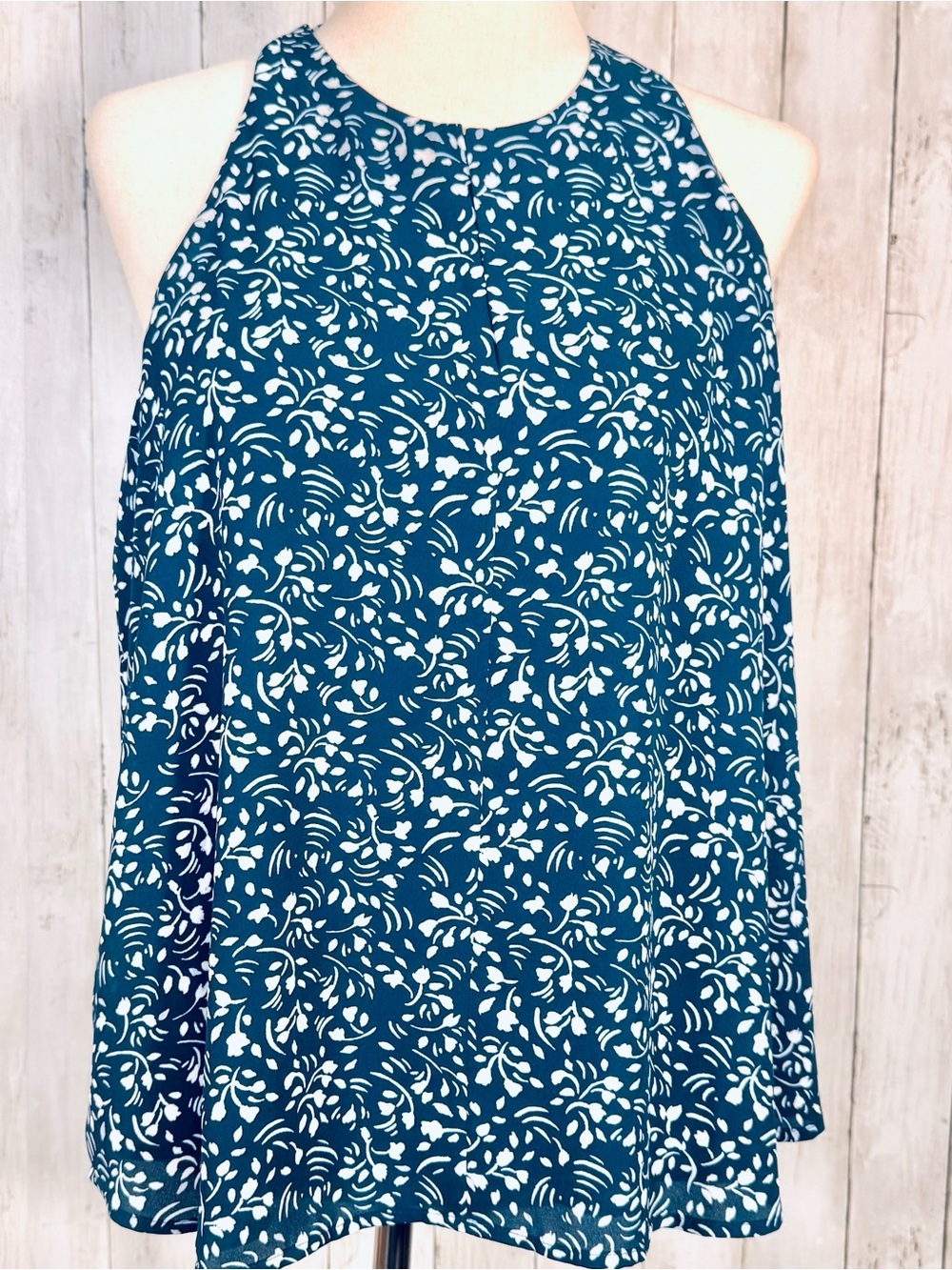 LOFT Petite Blue & White Halter Blouse | Open Back Sleeveless Top | LP